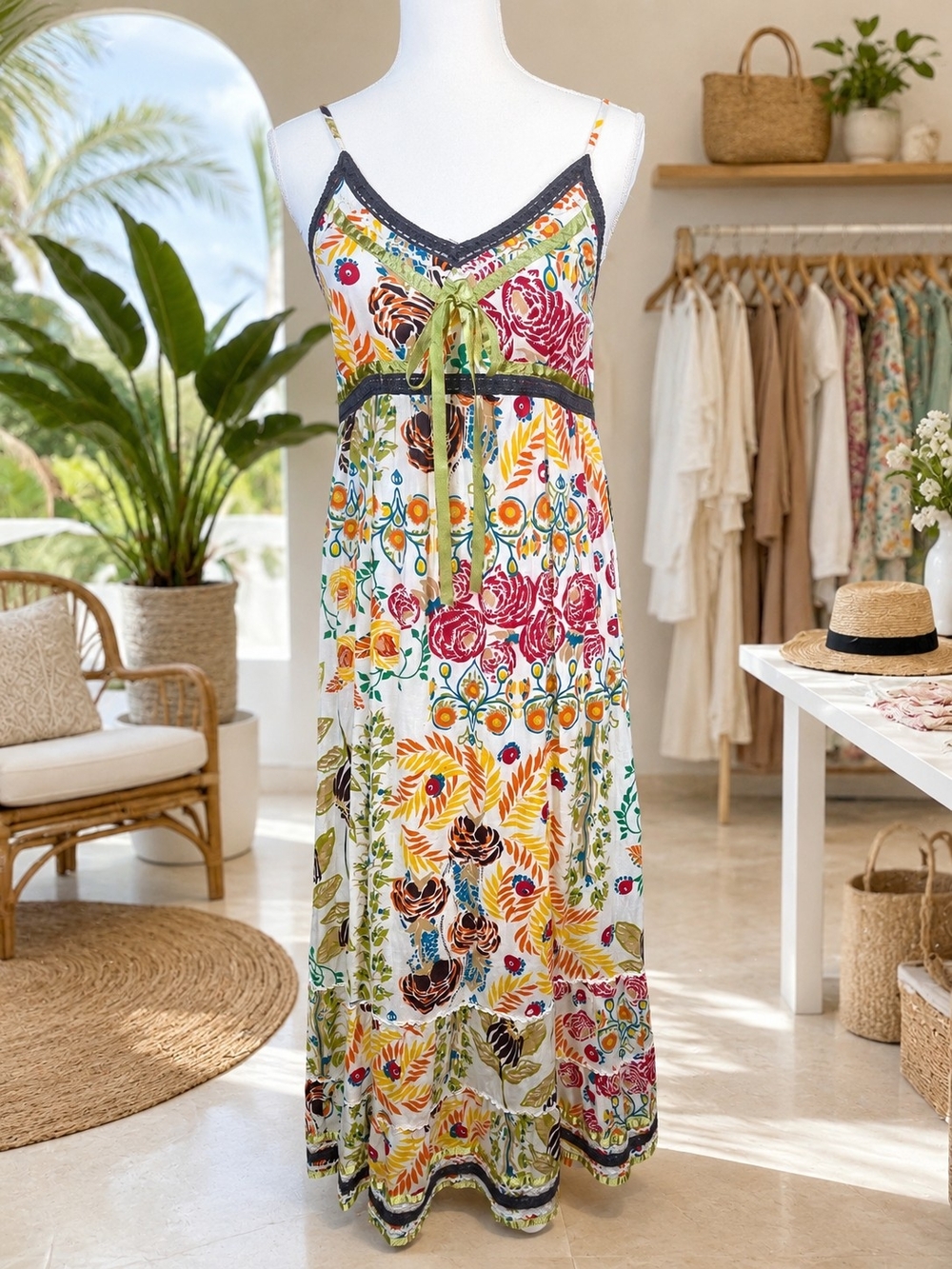 Magic Floral Maxi Dress in White with Multicolor Bho Size M - Picture 2 of 8